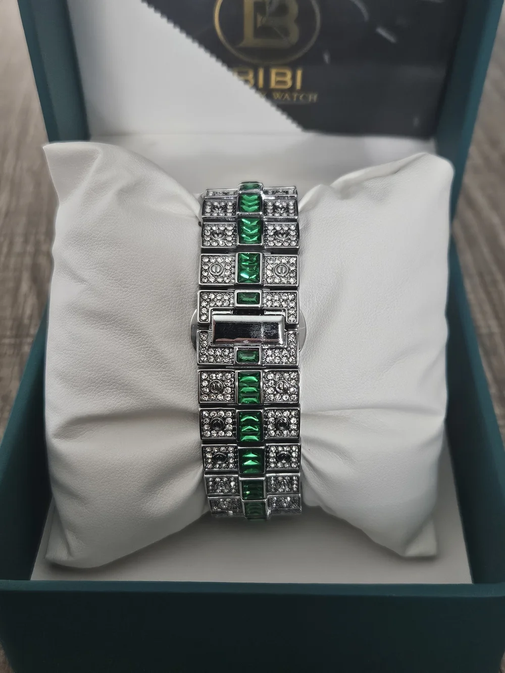 BiBi Silver Watch with Green Accents and Multicolor Markers